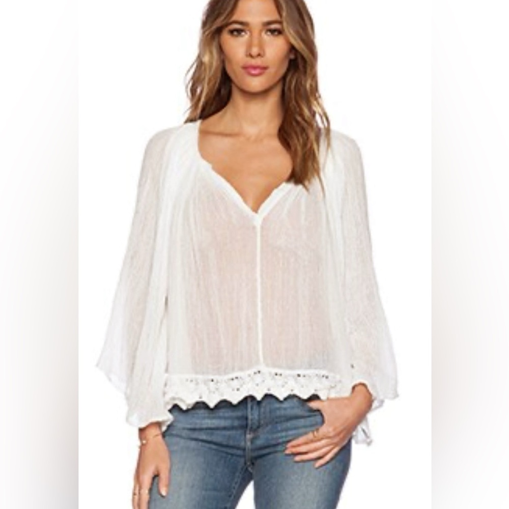 Jen’s Pirate Booty White Flowy Revolve Top Boho-Chic Crochet Blouse Size Medium